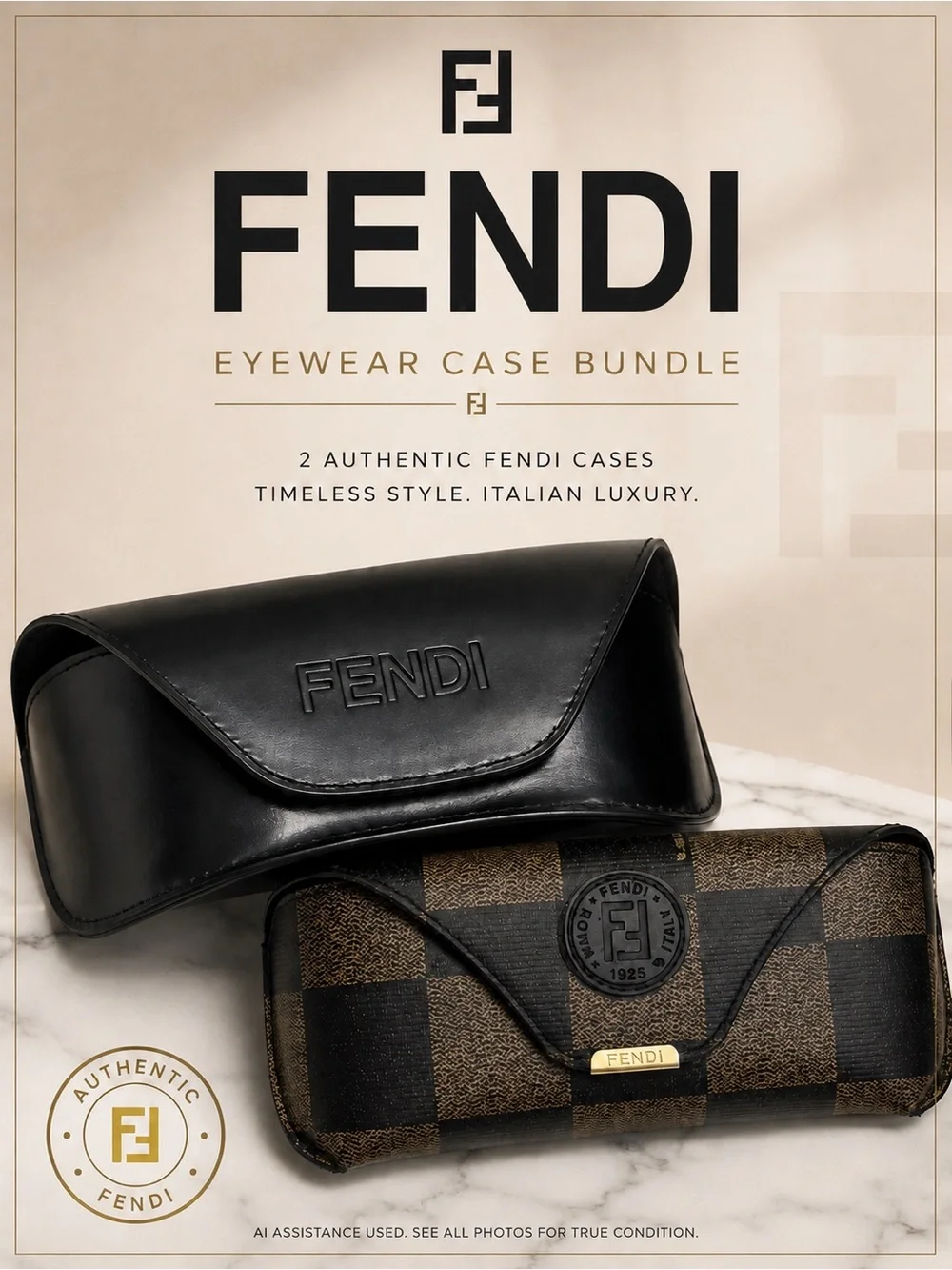 Fendi Eyewear Cases Lot Black FF Monogram & Brown Checkered Sunglasses Cases